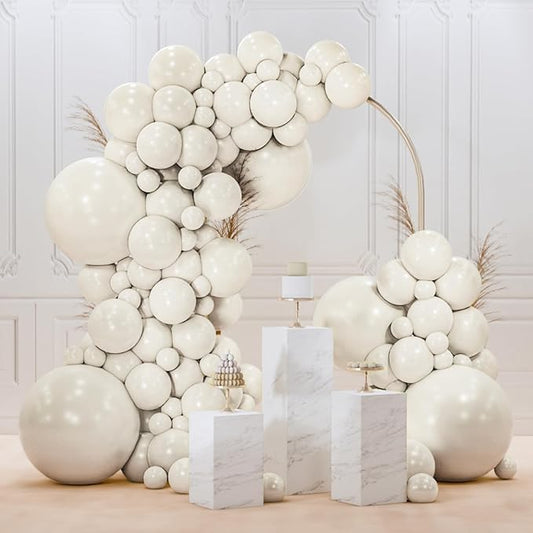 PartyWoo White Sand Balloons 145pcs Different Sizes of 18 12 10 5 Inch Off White Beige Cream Ivory Boho Neutral Balloon Arch Kit Garland for Wedding Baby Shower Birthday Party Decorations White-F12