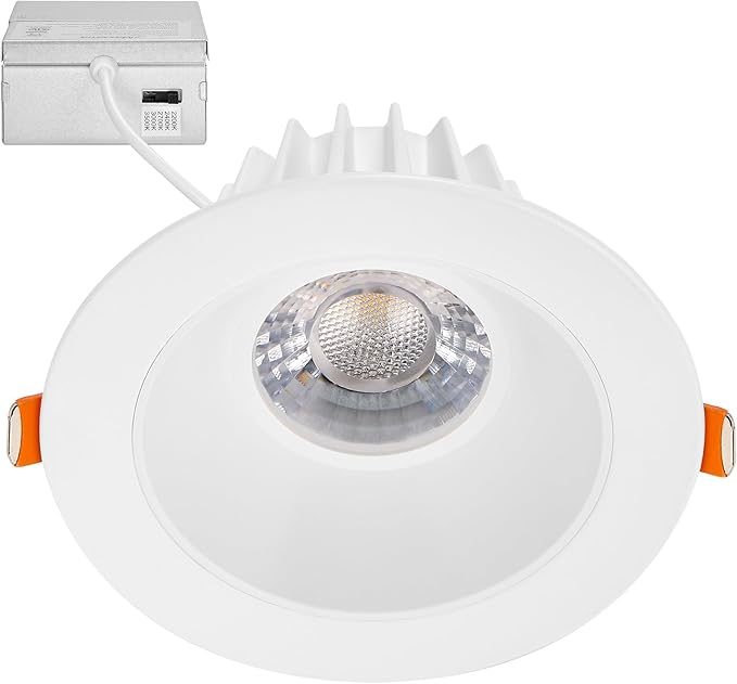 Maxxima 4 in. Low Kelvin Ultra-Thin Recessed Anti-Glare LED Downlight, Canless IC Rated, 1200 Lumens, 5 Color Temperature Selectable 2200K/2400K/2700K/3000K/3500K, Dimmable, Junction Box Included