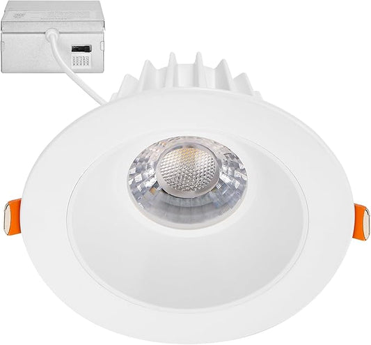 Maxxima 4 in. Low Kelvin Ultra-Thin Recessed Anti-Glare LED Downlight, Canless IC Rated, 1200 Lumens, 5 Color Temperature Selectable 2200K/2400K/2700K/3000K/3500K, Dimmable, Junction Box Included