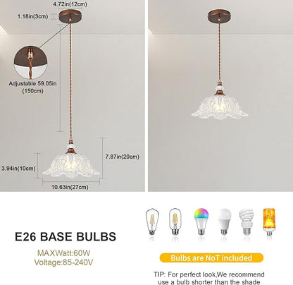 1 Piece Vintage Chandelier Light Fixtures with Crystal Glass Shade, Antique Red Bronze Finish Pendant Light for Kitchen Island, Hanging Light Fixture for Dining Room, Hallway, Living Room, Bedroom