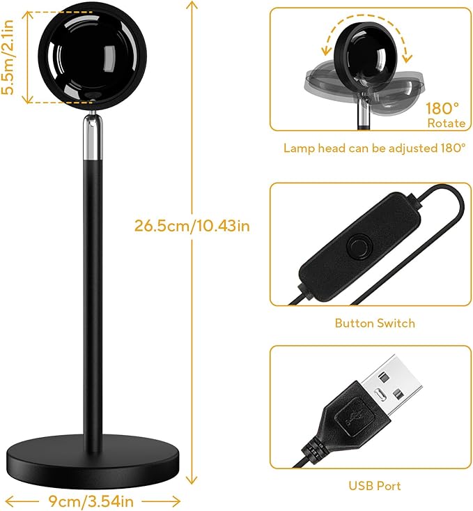 Neroupe Sunset Lamp Projector for Girls, Sunset Red Color Led Lamp Mood Lighting Night Light, 180° Adjustable Sunset Lamps for Living Room Decor/Home Decor/Bedroom Decor/Party
