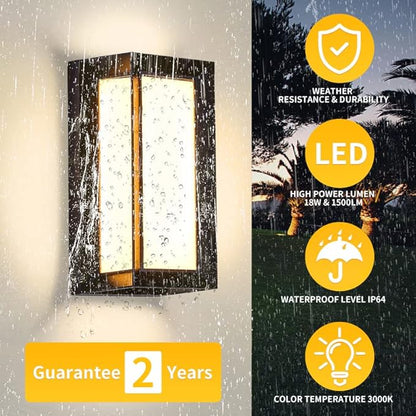LED 18W Modern Rectangular Outdoor Wall Sconce 3000K Outside Light for House Patio, Black with Full Border Warm White, IP64 Waterproof Outdoor Wall Lights for House Patio Exterior Wall (1 Pack)