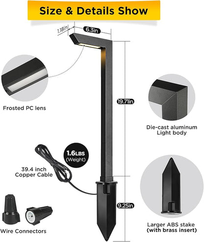 Gardencoin 3CCT LED Low Voltage Landscape Pathway Light, 12V Premium 3000K/4000K/5000K Selectable Path Lights Wired, Modern Walkway Lights Outdoor, Higher Housing with Larger Stake (19.71IN, 4pack)