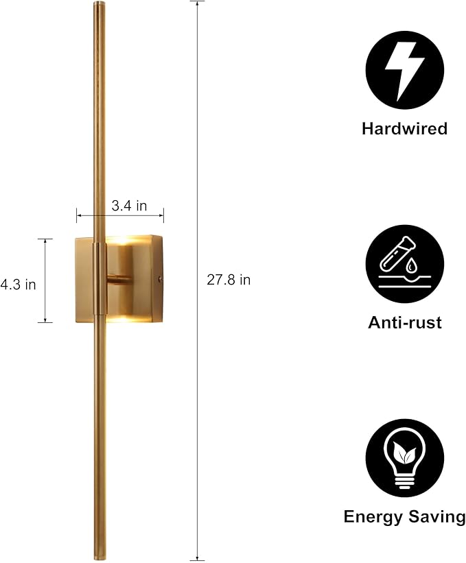 Brushed Gold LED Wall Sconces Set of 2 with Warm White Light