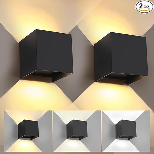 2-Pack 20W LED Outdoor Wall Lights Exterior/Interior,3 Colors Adjustable Wall Sconce,Modern Square Aluminum Wall Light,Up and Down Outdoor Lighting Fixtures,IP65 Waterproof Porch Light, ETL Listed