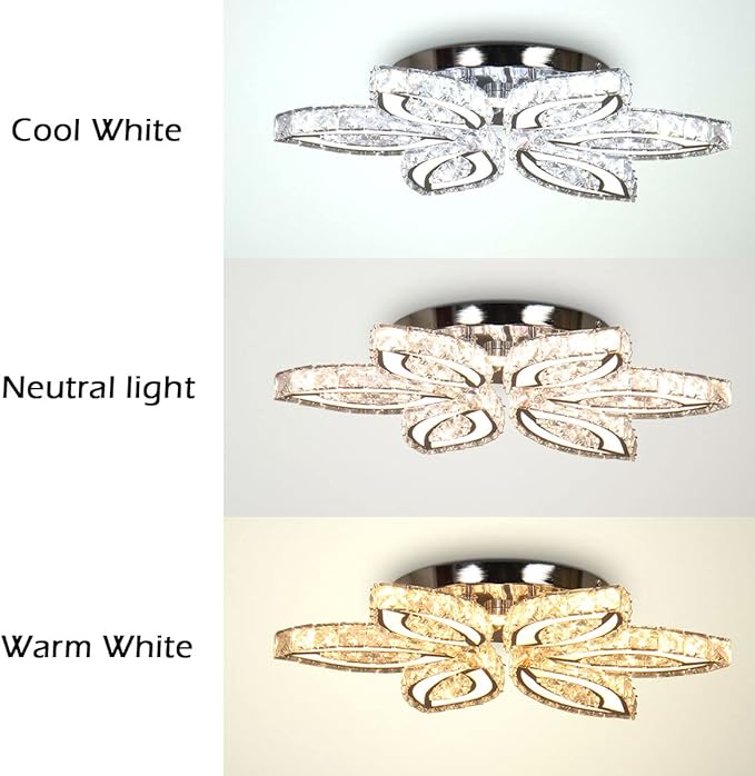 CLAIRDAI 20" Modern Crystal Ceiling Light Led Flush Mount Chandelier Flower Light Fixture Close to Ceiling Light for Bedroom Living Room Dining Kitchen (Multi-Color)
