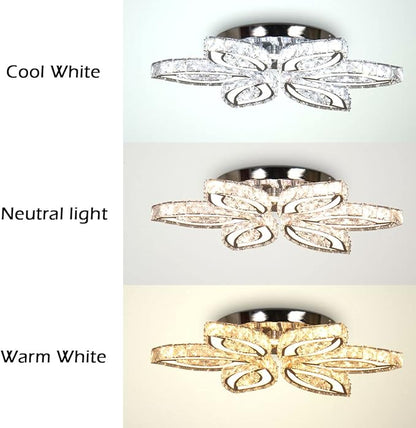 CLAIRDAI 20" Modern Crystal Ceiling Light Led Flush Mount Chandelier Flower Light Fixture Close to Ceiling Light for Bedroom Living Room Dining Kitchen (Multi-Color)