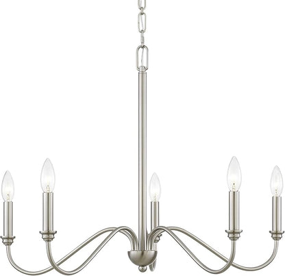 Kira Home Archer 28" 5-Light Farmhouse Chandelier, Brushed Nickel Ceiling Fixture with Elegant Curved Swoop Arms, Brushed Nickel Finish