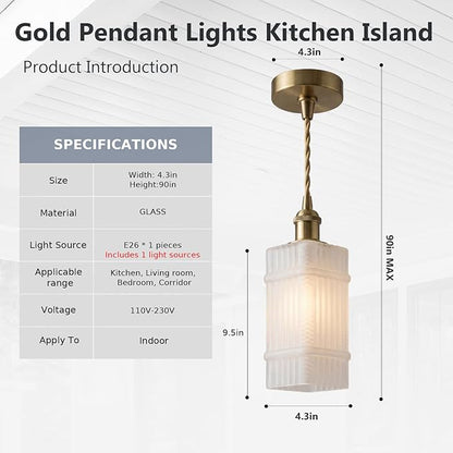 Milk Glass Striped Kitchen Island Pendant Light, Vintage Dining Room Light Fixture - Adjustable Hanging Light for Dining Room, Bedside, Vanity Area, Hallway & Entryway