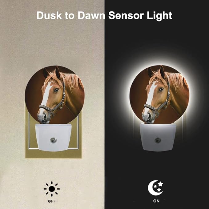 EKOBLA Watercolor Horse Plug-in Night Light, Brown Horse Wildlife LED Nightlight with Dusk to Dawn Auto Sensor for Bedroom, Bathroom & Hallway