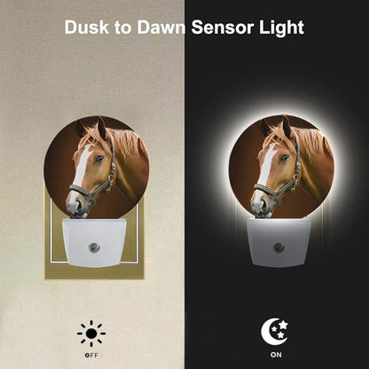 EKOBLA Watercolor Horse Plug-in Night Light, Brown Horse Wildlife LED Nightlight with Dusk to Dawn Auto Sensor for Bedroom, Bathroom & Hallway