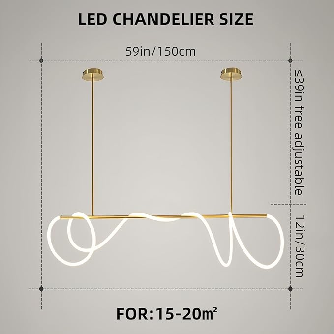 SMG Modern LED Linear Pendant Light for Dining Room, Dimmable Gold Chandelier for Office, 59" DIY Ceiling Chandelier Light with Remote Control Stepless Dimming, Restaurant Kitchen Long Hose Lamp