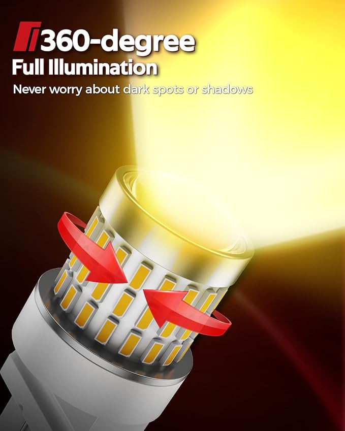 Torchbeam LED Turn Signal Bulb, Upgraded 3157 LED Bulbs Amber, 500% Brighter 3156 3157A 3457A 4057 4157 3157na Bulb 57-SMD LED Chipset with Projector Len for Blinker Marker Parking Lights (2 Pcs)