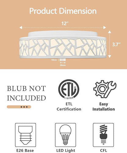 2-Light Flush Mount Ceiling Light, 12 Inch Modern Light Fixtures Ceiling Mount with White Metal and Frosted Glass Shade for Bedroom,Hallway, Kitchen