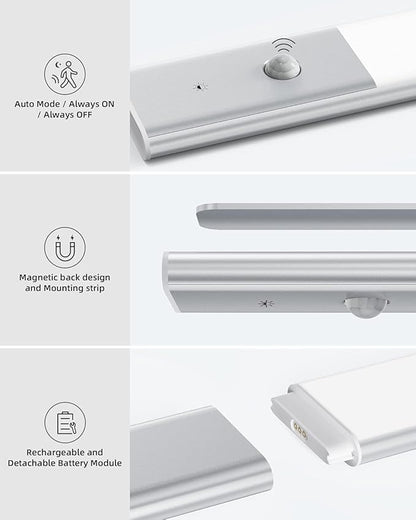 EZVALO 48 LED Under Cabinet Lighting, Motion Sensor Closet Light with Detachable Battery, Wireless LED Magnetic Light for Kitchen, Wardrobe-15.8Inch