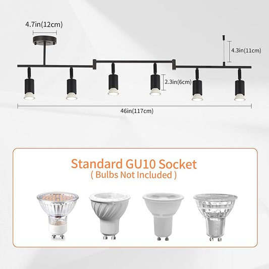 6-Light Black Track Lighting Fixtures Ceiling, Flexible Foldable Arm and Rotatable Light Head,Modern LED Track Lighting for Kitchen Islands, Dining Rooms(GU10 Socket, Bulbs Not Included)