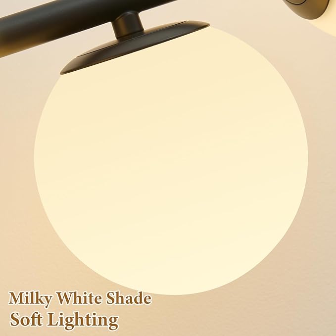 Black LED Bathroom Vanity Light: 5 Lights Mid Century Modern Milk White Glass Globe Vanity Light Fixture over Mirror - Unique Dimmable Hardwired Matte Black Bath Room Makeup Globe Wall Sconce Lighting