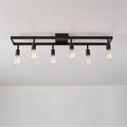 Globe Electric 59811 6-Light Adjustable Track Lighting, Matte Black Industrial Farmhouse Rectangular Frame, Pivoting Heads, E26 Base, Dimmable Ceiling Track Fixture