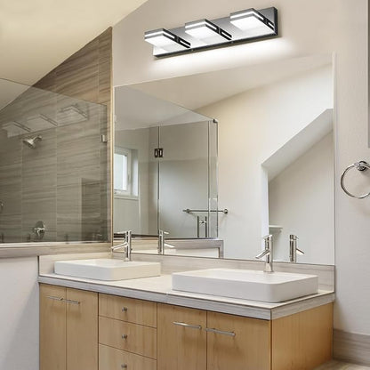 SineRise LED Modern Bathroom Vanity Light Fixtures (3-Light, 24-Inch), Chrome Modern Acrylic Bathroom Wall Lighting Fixtures Over Mirror (Cool White 6000K)