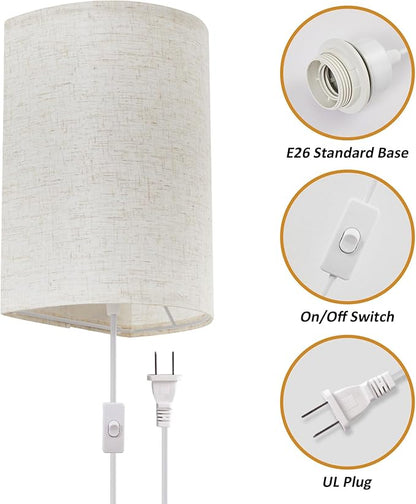 Plug in Wall Sconce, 3 Colors Wall Sconces Set of Two, Industrial Plug in Wall Light, Wall Sconce Lighting On/Off Switch Vintage Wall Lamp for Bedroom Living Room Hallway Porch