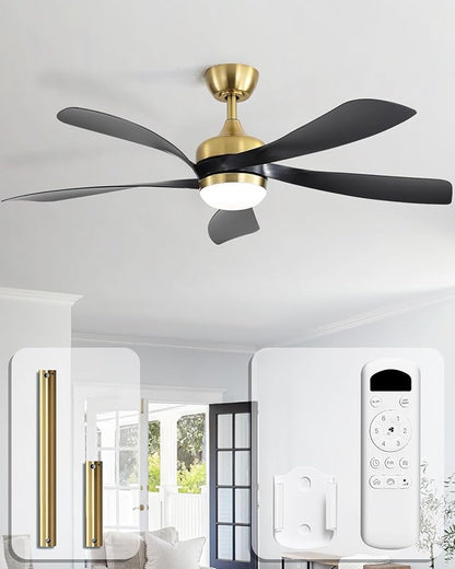 Sofucor 52 Inch Ceiling Fans with Lights and Remote, Outdoor Ceiling Fan with Light 6-Speed 3 CCT 3-Timer, Black Low Profile Ceiling Fan 5 Blade Reversible DC Motor for Living Room Bedroom Patio