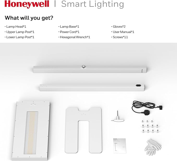 Honeywell LED Floor Lamp Modern - 02E Pro Sunturalux™ Eye Caring Standing Light, 10400LM Dimmable Reading Tall Lampara for Home Office Living Room Bedroom,100W,4000K Natural Daylight