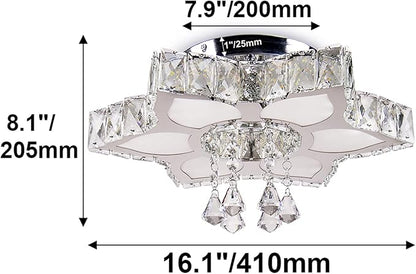 CLAIRDAI 16.1" Crystal Ceiling Light Fixture Modern Crystal Chandelier Flower LED Chandeliers Flush Mount Ceiling Light for Bedroom Dining Room Living Room (6500K Cool White)