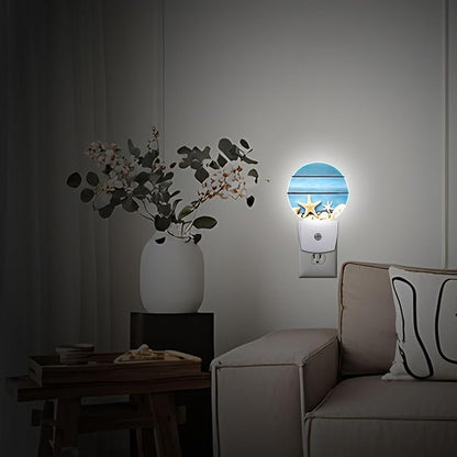 Nautical Blue Starfish Night Light Auto Sensor Led Dusk to Dawn Lamp Home Decor for Men Women