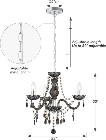 Luvkczc Black Chandelier Small Crystal Chandeliers Lighting Mini Acrylic Chandelier 3 Light Modern Pendant Light Fixtures for Restaurant, Bar, Dining Room, Bathroom