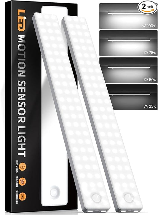 Auxoda Under Cabinet Lighting, 2 Pack Motion Sensor Light Indoor, Rechargeable Closet Lights Battery Operated, LED Lights for Bedroom, Wireless Dimmable Cabinet Lights