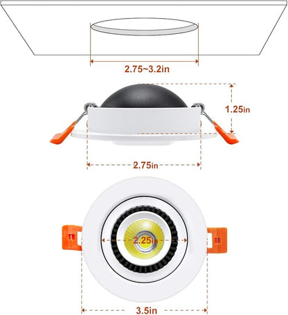 3 Inch Eyeball Gimbal LED Recessed Lighting Dimmable Downlight, 5W (50W Halogen Equivalent) Adjustable Spotlight, 3000K Warm White, CRI80, Ceiling Light with LED Driver (4 Pack)