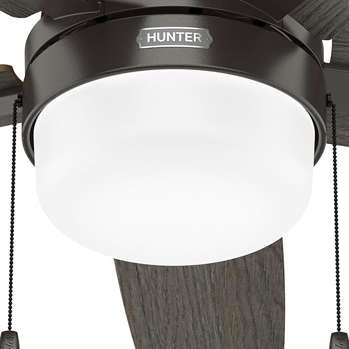 Hunter Ceiling Fan with LED Light - Black Ceiling Fan with Pull Chain, For Bedroom or Living Room, Standard Mount, No Remote, 5 Blades, Includes Bulbs - Anisten (Noble Bronze, 44 inch)
