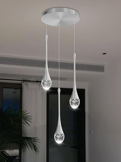 ykolupty Pendant Lights Kitchen Island 3-Lights Silver Crystal Chandelier for Dining Room Hallway Stairwell,LED Dimmable 2700K-6000K