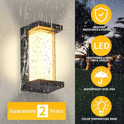 3000K LED 18W Aluminum Rectangular Outdoor Wall Sconce Exterior Light Outside Light Fixture, Black with Warm White, IP64 Waterproof Wall Lights for House Patio Porch Garage
