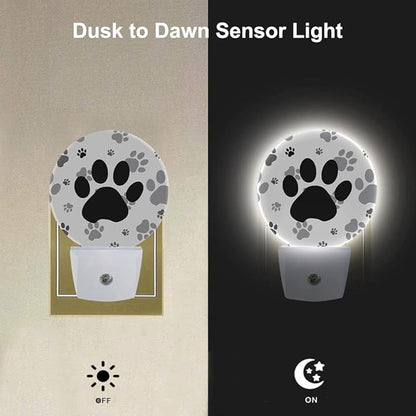 EKOBLA Dog Paw Plug-in Night Light, Black & Gray Paw Print LED Nightlight for Kids, 0.5W for Stairway & Bedroom