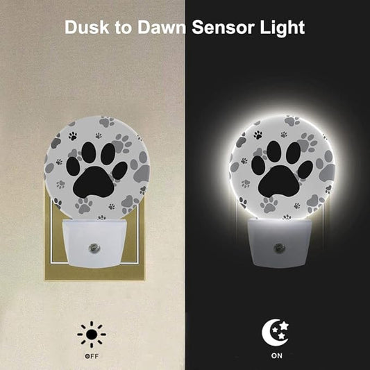 EKOBLA Dog Paw Plug-in Night Light, Black & Gray Paw Print LED Nightlight for Kids, 0.5W for Stairway & Bedroom