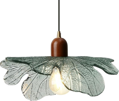 Mid Century Modern Dark Green Flower Pendant Light, Glass Adjustable Hanging Light Fixture E26 Base for Kitchen Island Living Room Bedroom Entryway