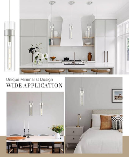 2 Pack Pendant Lights Kitchen Island (Bulbs Included), Brushed Nickel Adjustable Modern Glass Pendant Light Over Island, Industrial Pendant Light Fixtures for Dining Room Hallway Bedroom Living Room