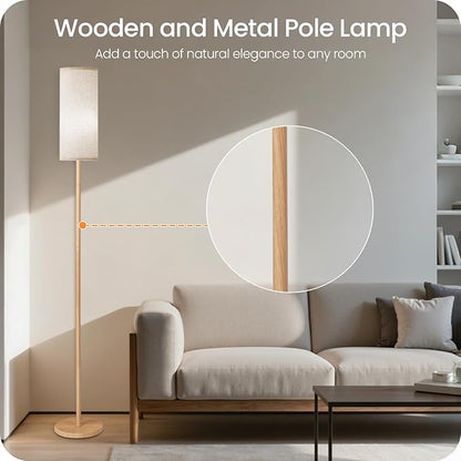 2 Pack Wooden Textured Pole Lamps, Dimmable Floor Lamp for Living Room with Remote and Foot Switch, 64.4” Standing Tall Lamp, Corner Light for Bedroom, Bulb Included, 3000K-6500K, XE06LDP205W1