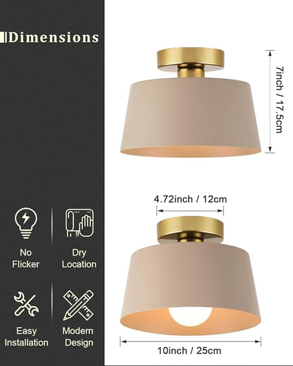 Ceiling Light Fixture, Hallway Ceiling Light with Gold Plate and Matte Black Shade, Modern Simple Style Porch Light Fixtures Semi Flush Mount (Brown)