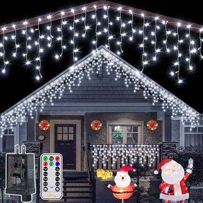 Ollny Icicle Lights for Outside 504LED 41FT, Cool White Christmas Light with Remote 8Modes Timers Waterproof, Plug in Connectable Hanging Lights for Outdoor Indoor House Roof Holiday