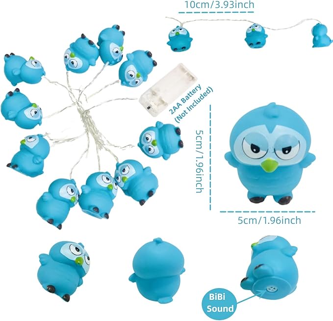 5.4 FT Owl String Lights,10 LED Christmas Owl Fairy Light Battery Operated for Home Party Camping Blue Owl Decoration (Blue Owl)