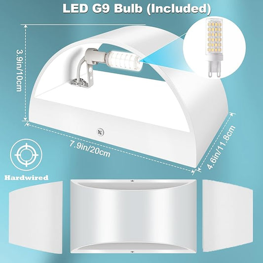 8 Pack White Modern LED Wall Sconce Hardwired Indoor Wall Lights Up and Down Wall Mount Light for Living Room Bedroom Corridor Hallway Conservatory Cool White 6000K(with G9 Bulbs)