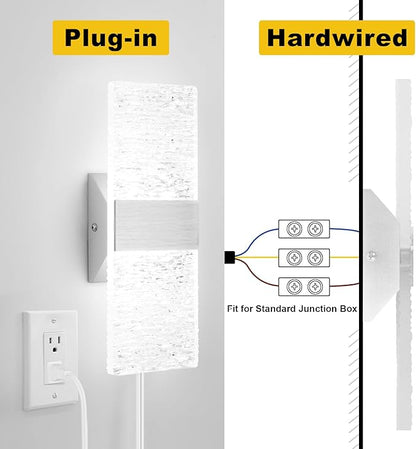 GOODATE Plug in Wall Sconces with Adjustable 3000K-6500K Colors & 10%-100% Brightness, Sconces Wall Decor Set of 2 with Remote Control, 12W Acrylic LED Plug in Wall Light (1 Pack, Corrugated Finish)