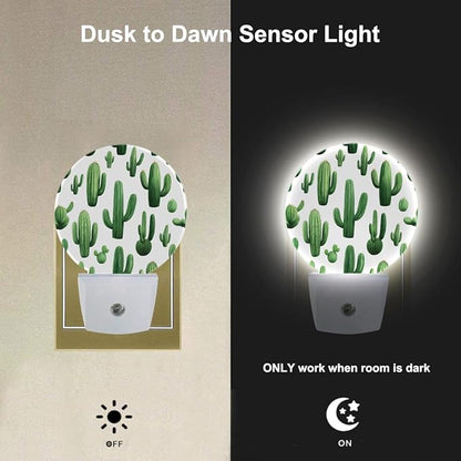 EKOBLA Cactus Plug-in Night Light, Green Cactus with “Stuck On You” Quote LED Nightlight with Auto Sensor for Home Decor