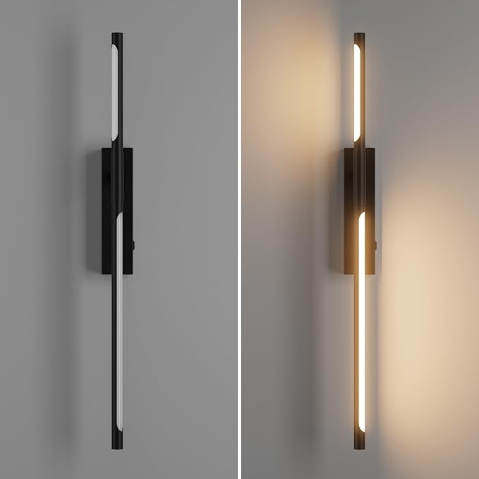Battery Operated Wall Sconces, 1 Pack USB Rechargeable Wall Lights, Dimmable Wireless Linear Wall Lamp Indoor for Living Room, Bedroom, Hallway, Black