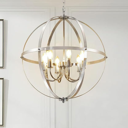 DLLT 6-Light Chrome Globe Pendant Light Fixtures, Industrial Sphere Pendant Lighting Over Island for Dining Room Foyer