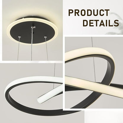 Modern LED Chandelier, 3-Color Dimmable with Remote Control, Adjustable Height Pendant Light Fixture with Base LED Light Strip, Modern Hanging Light for Dining Room Kitchen Island Living Room