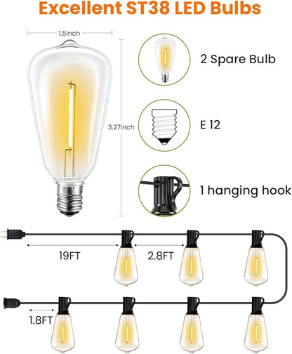 VOLIVO 200FT Outdoor String Lights for Patio, Waterproof Hanging Lights with 65+2 Shatterproof ST38 Edison Bulbs, Dimmable & Connectable Outside String Light for Backyard, Deck, Porch, Balcony