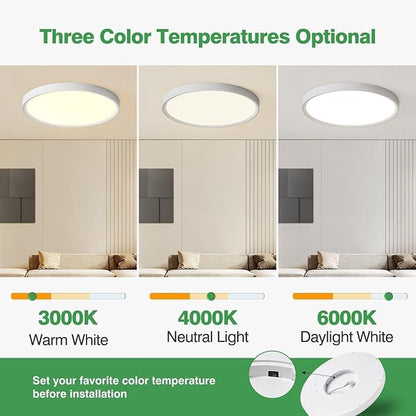 20 Inch Large LED Flush Mount Ceiling Light, 40W,4350LM, 3000K/4000K/6000K CCT Selectable,White Round Flat Panel Light Low Profile Ceiling Light Fitures for Hallway, Kitchen, Bedroom, Laundry(2PK)